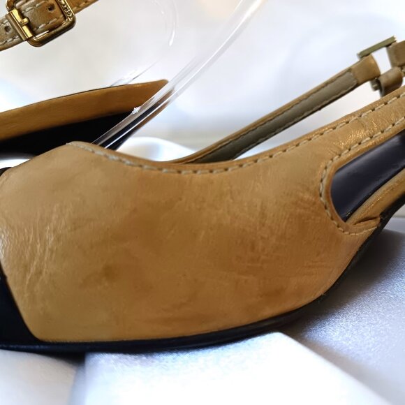 GUC ~ TORY BURCH Black and Brown All Leather Sling Back Sandals ~ Size 9.5M - Picture 7 of 8